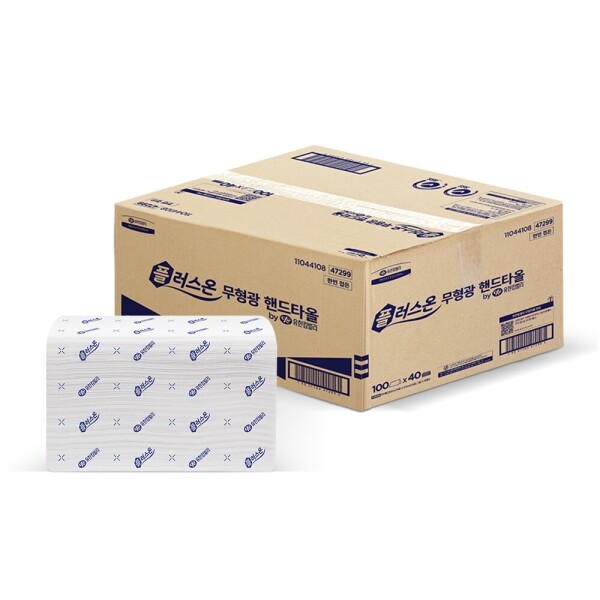 유한킴벌리 플러스온 한번 접은 무형광 핸드타올 100매x40밴드 4000매 47299